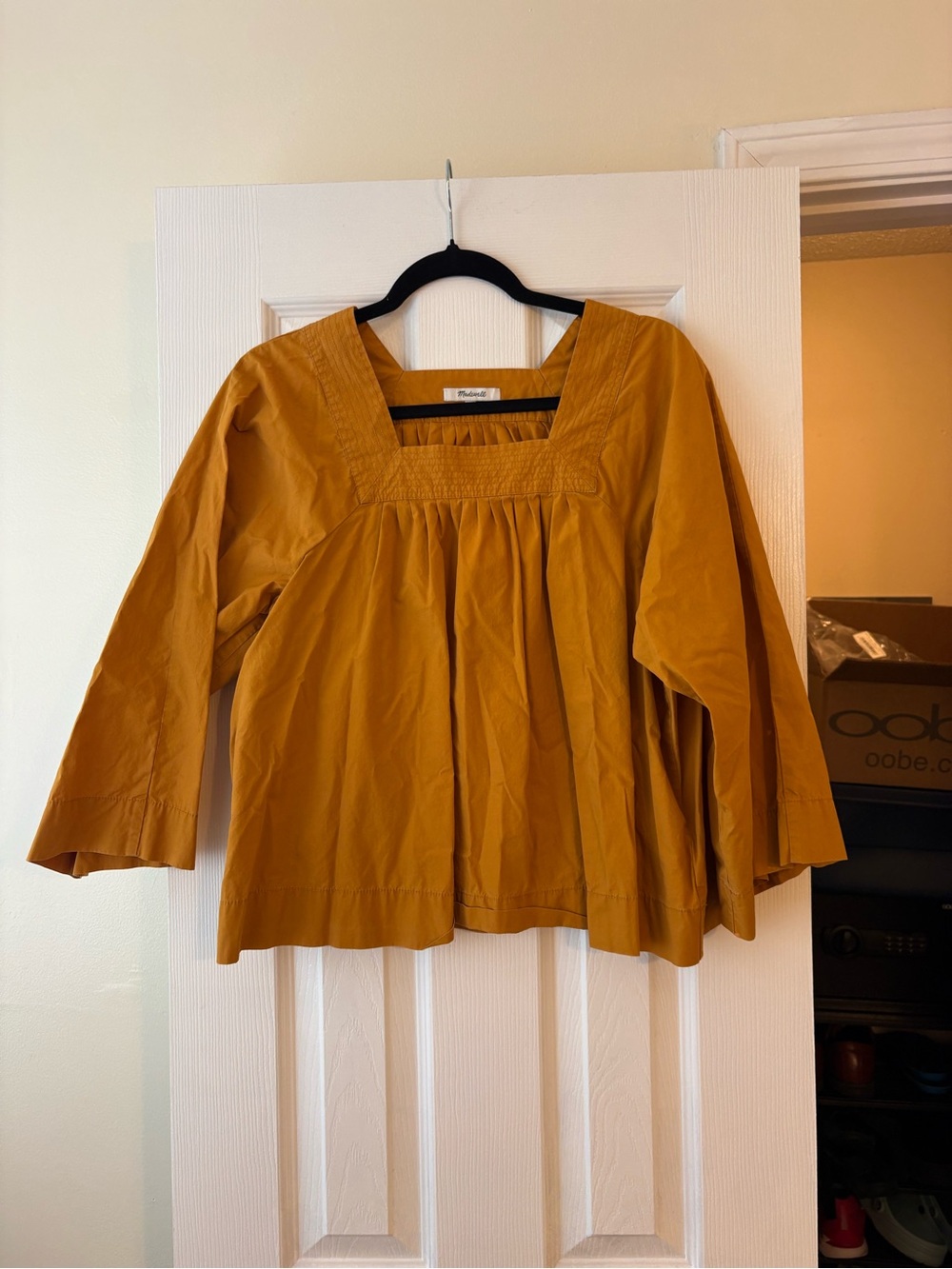 Madewell Mustard Square-Neck Smocked Peasant Tunic